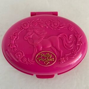 Polly Pocket Pink Horse Compact Case - with one doll